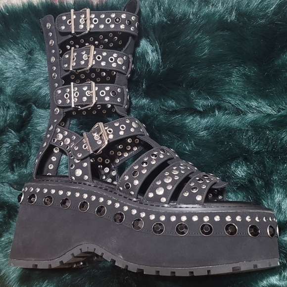 Current Mood Shoes - Current Mood Black Studded Platform Gladiator Sandals with Buckles